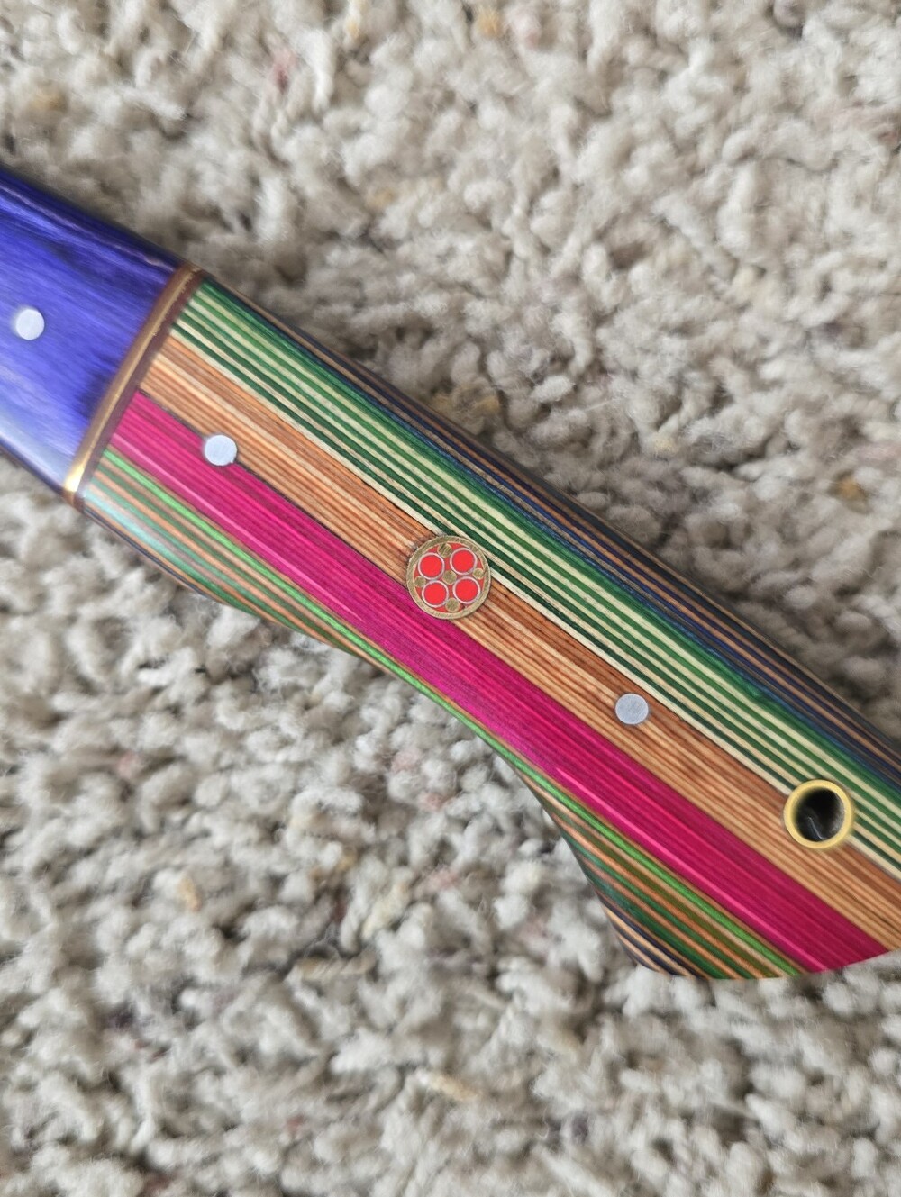 Damascus Chef Knife with Multicolor Wood Handle - Picture 5 of 5